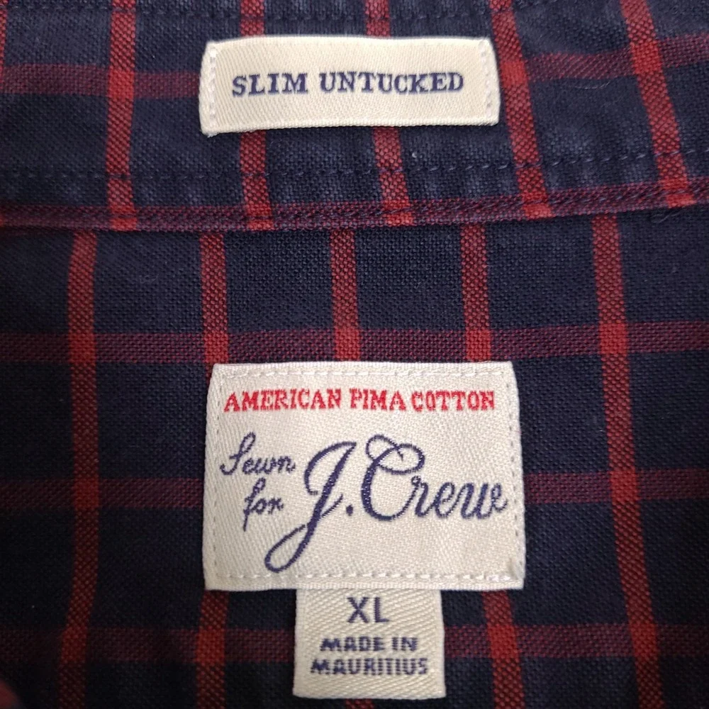 J.CREW Button-Up Shirt‎ XL Slim Untucked Fit American Pima Cotton Navy Blue Red